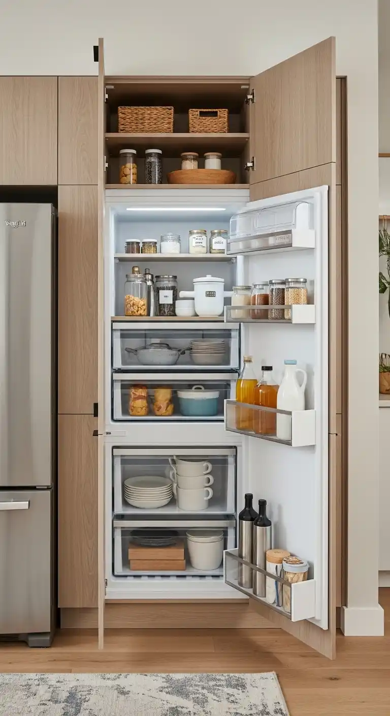 Fridge with Vertical Storage Cabinets