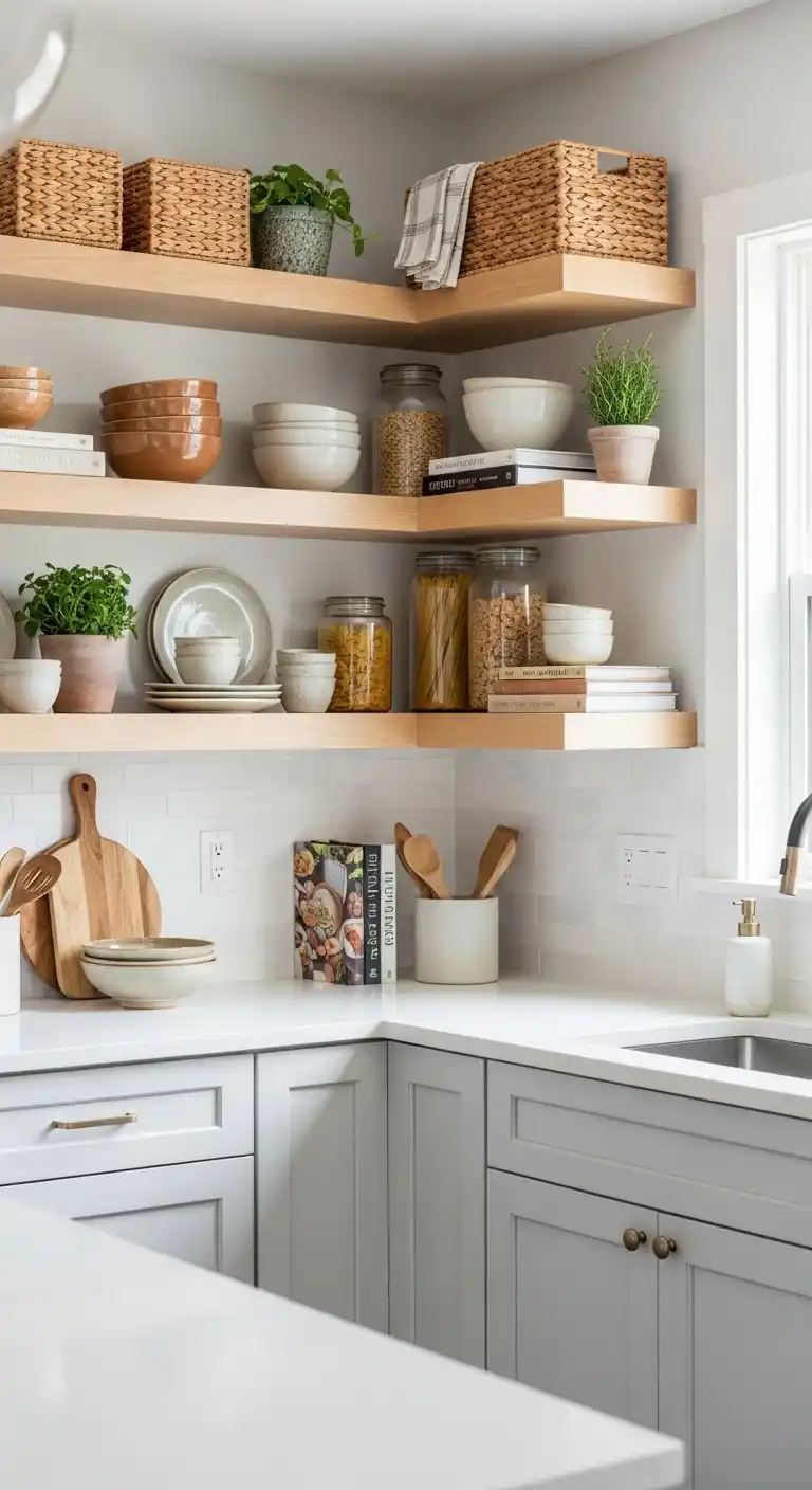Open Shelves with Natural Accents