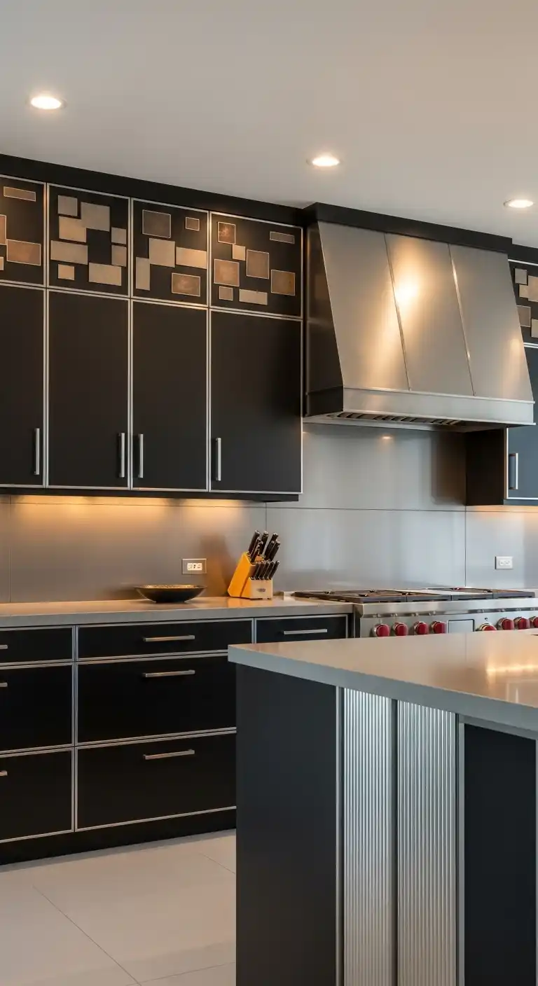 Metallic Accent Cabinet Refacing for Subtle Shine