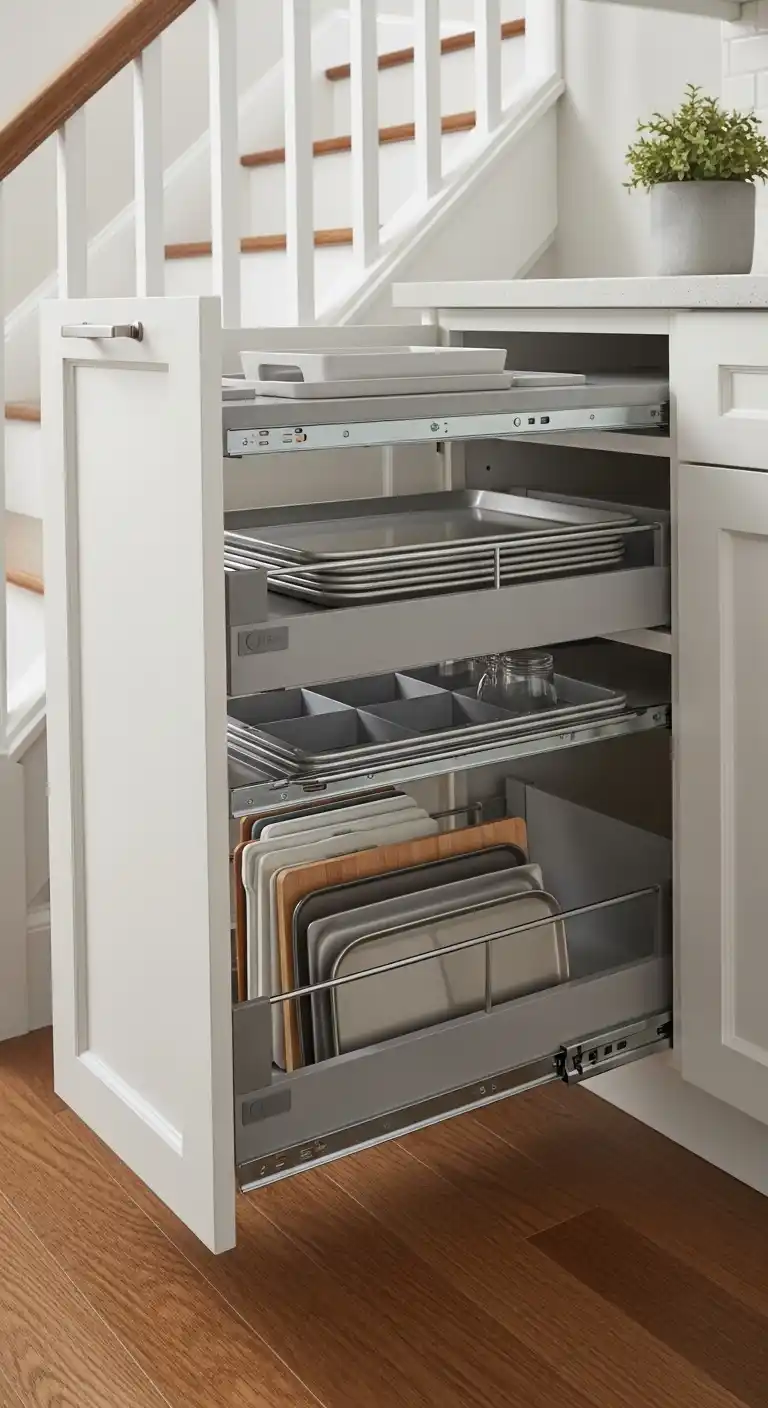 Pull-Out Tray Storage Under Stairs