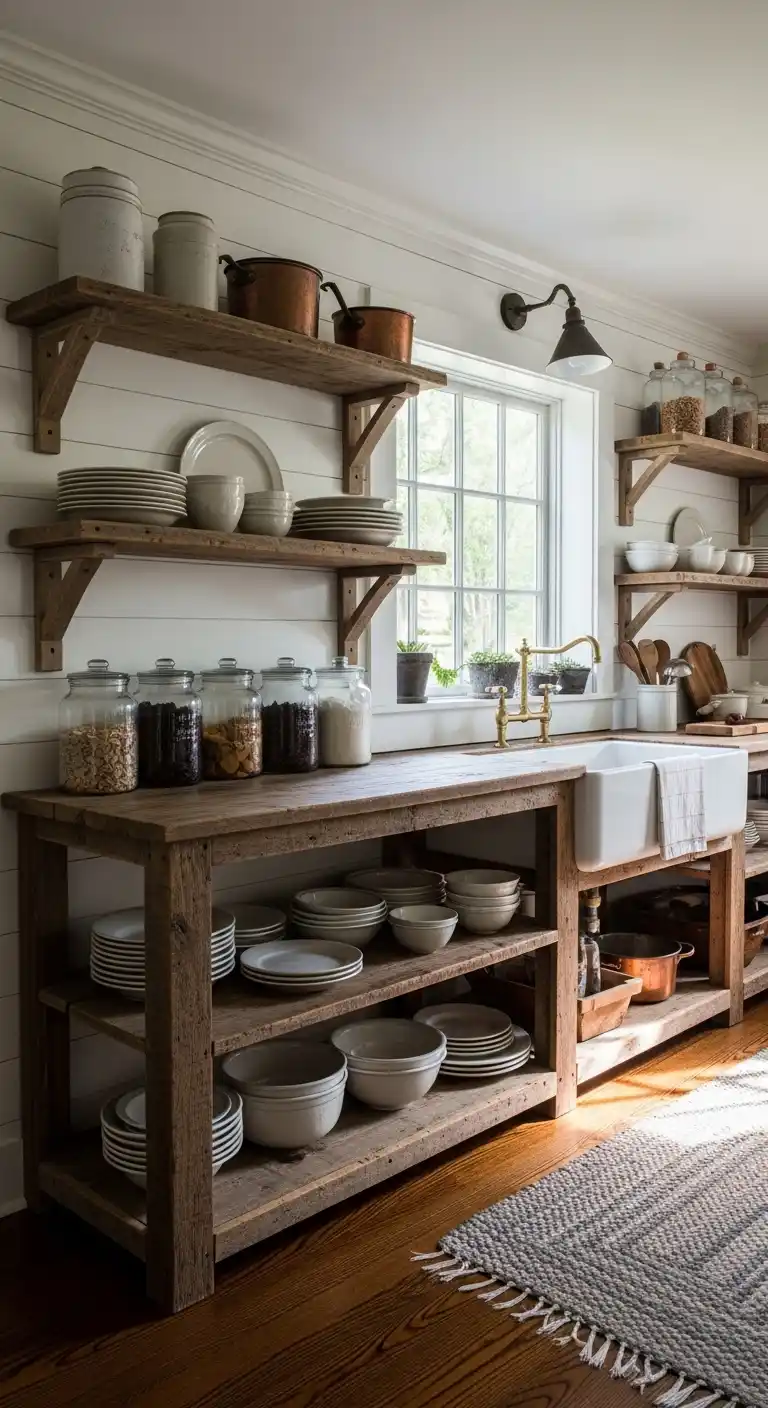 Rustic Charm with Wooden Shelves