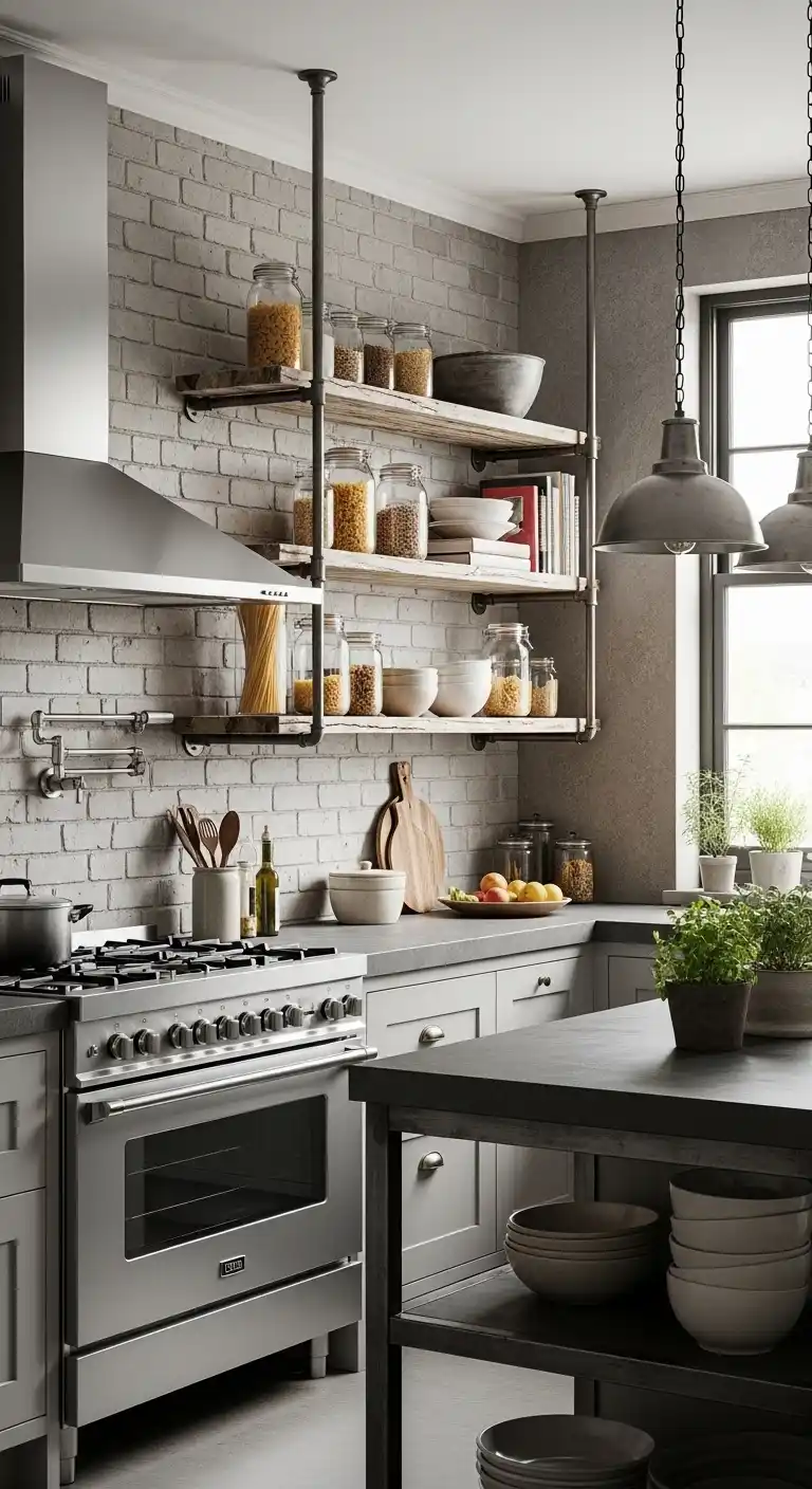 Industrial Open Shelves with Metal Brackets