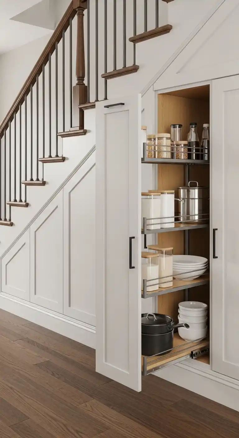 Pull-Down Cabinets Under Stairs