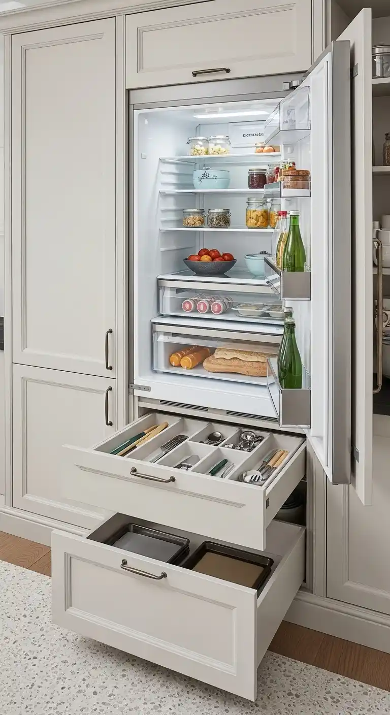Fridge with Drawer Cabinets Below