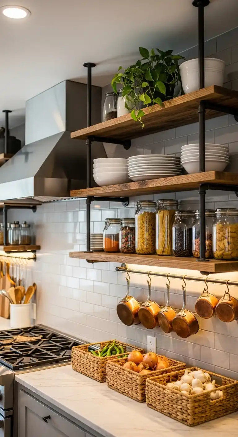 Open Shelves with a Mix of Materials
