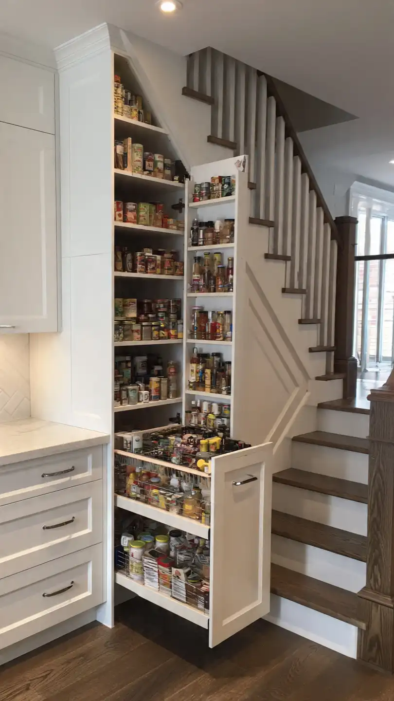 Pull-Out Pantry Cabinet Under Stairs